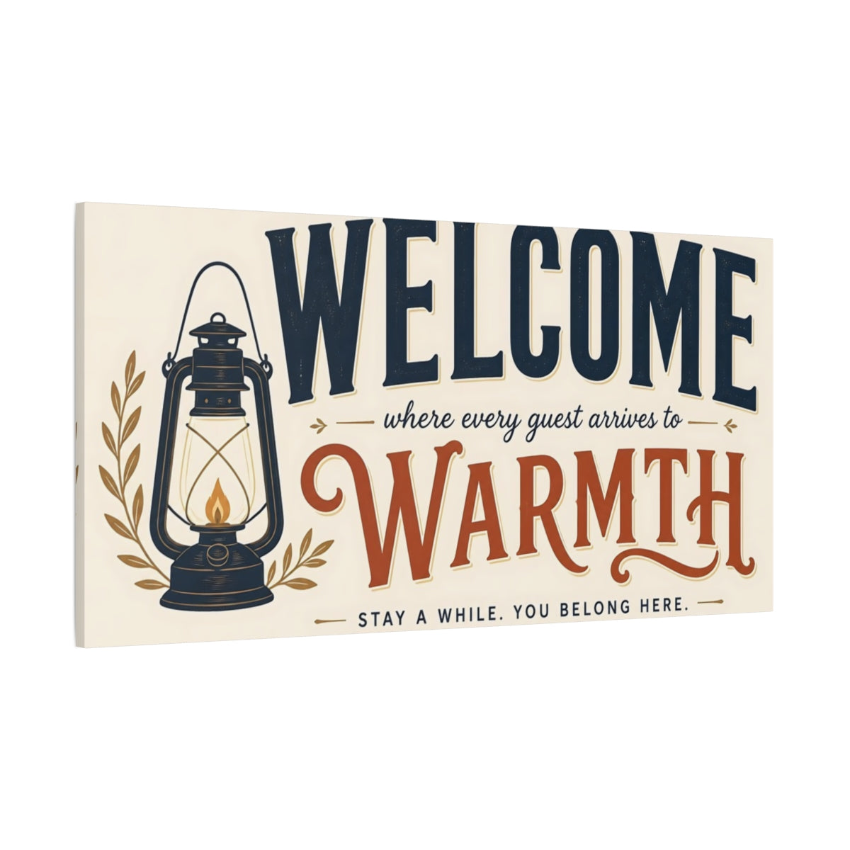 Side Mockup 2. Welcome Warmth Sign shown as canvas print