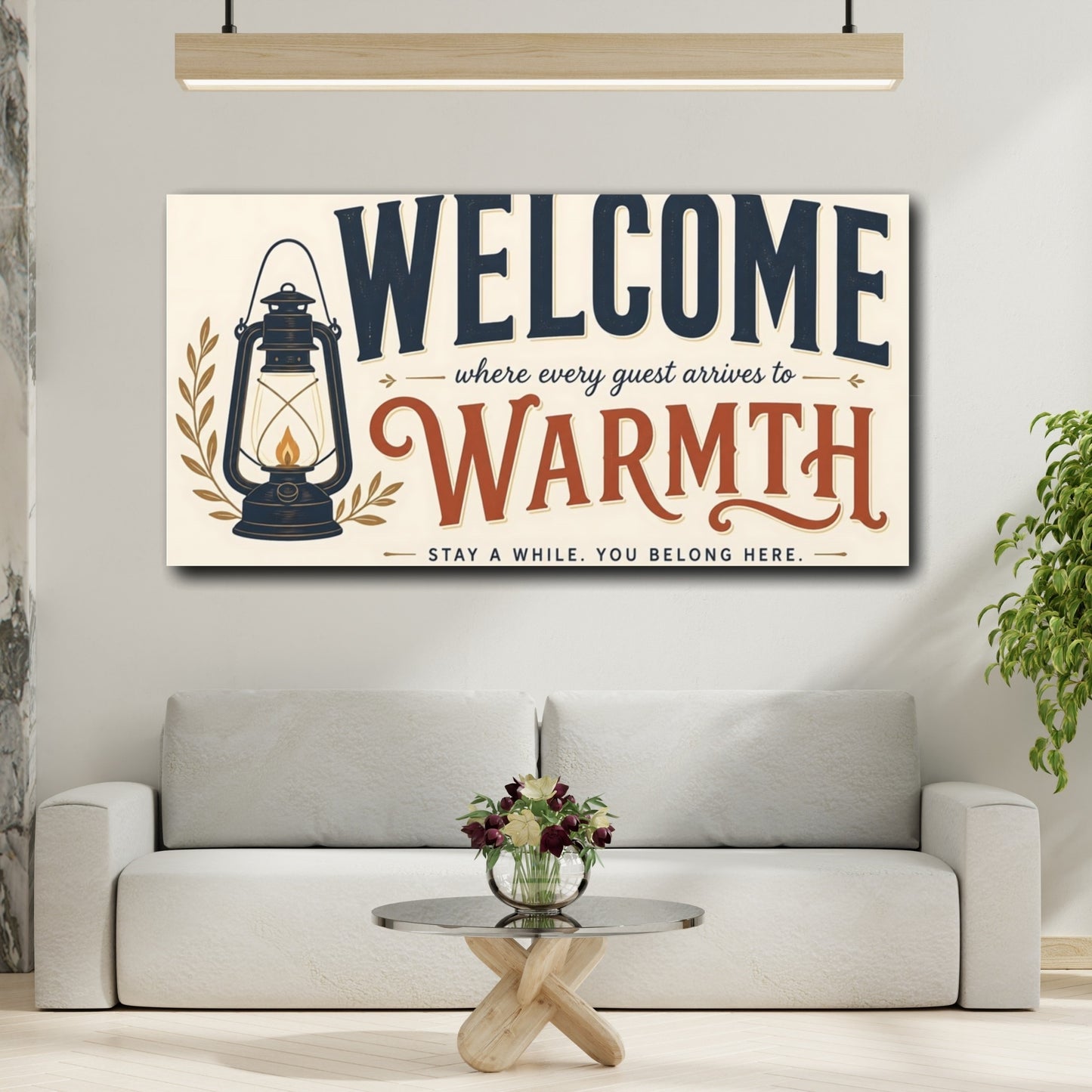 Mockup 2. Welcome Warmth Sign shown as canvas print