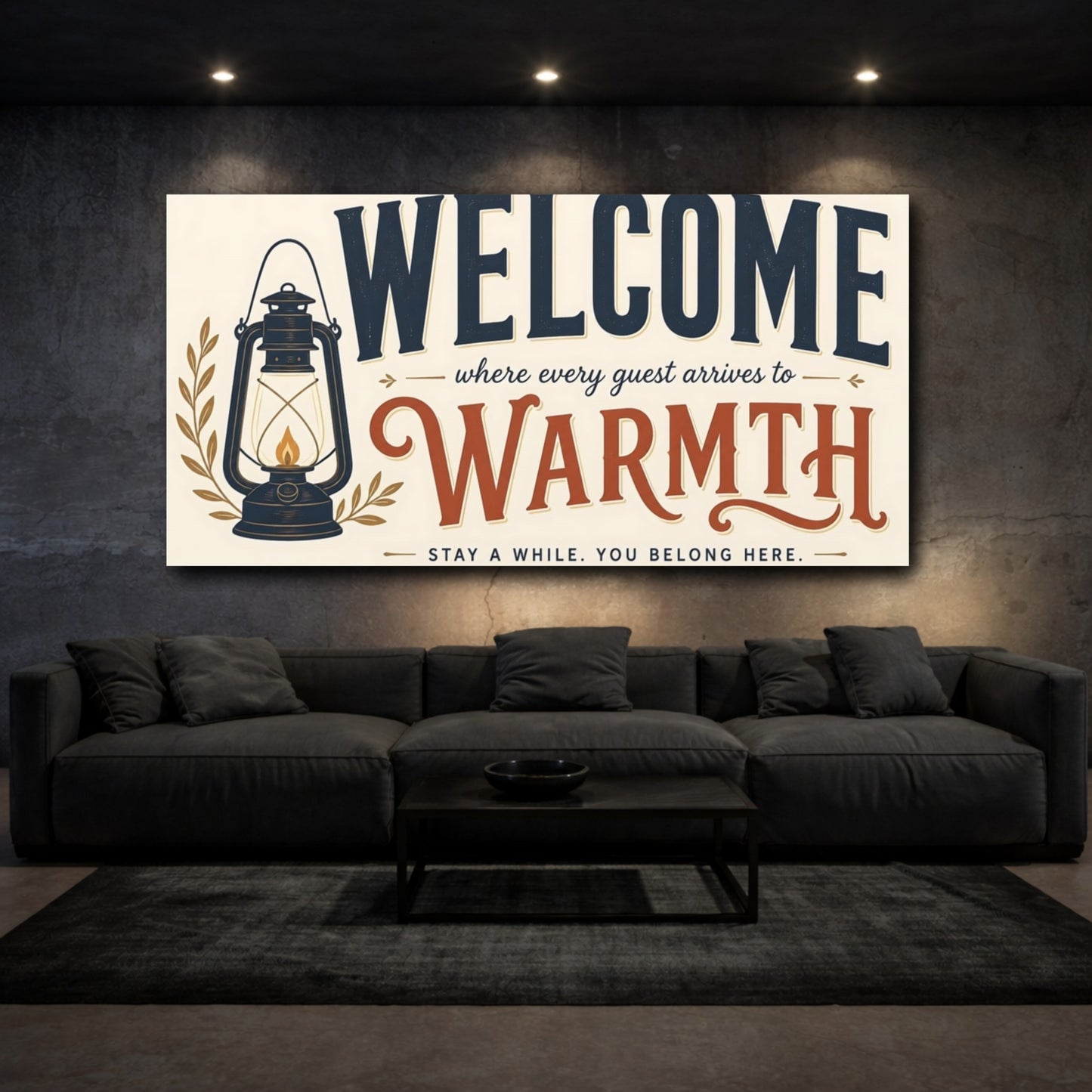 Mockup 3. Welcome Warmth Sign shown as canvas print