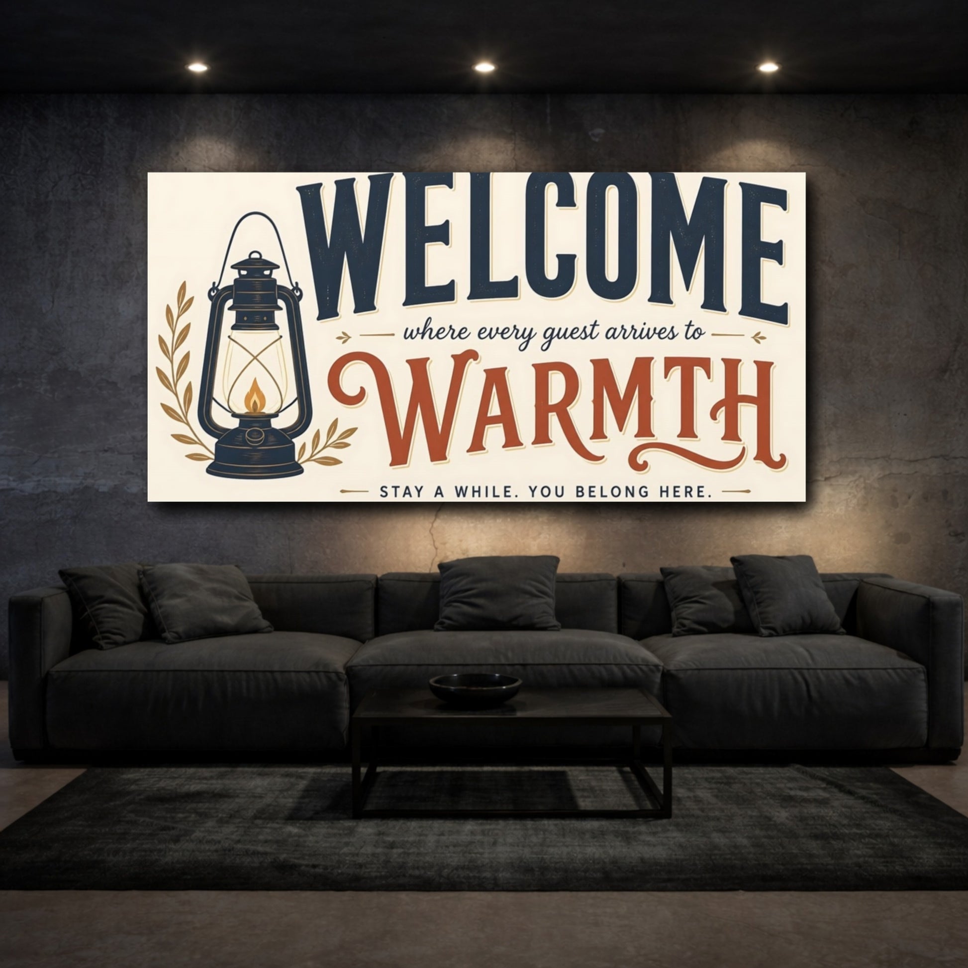 Mockup 3. Welcome Warmth Sign shown as canvas print