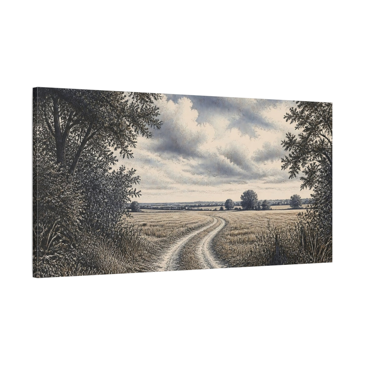 Main Mockup. Wheat Field Country Lane shown as canvas print