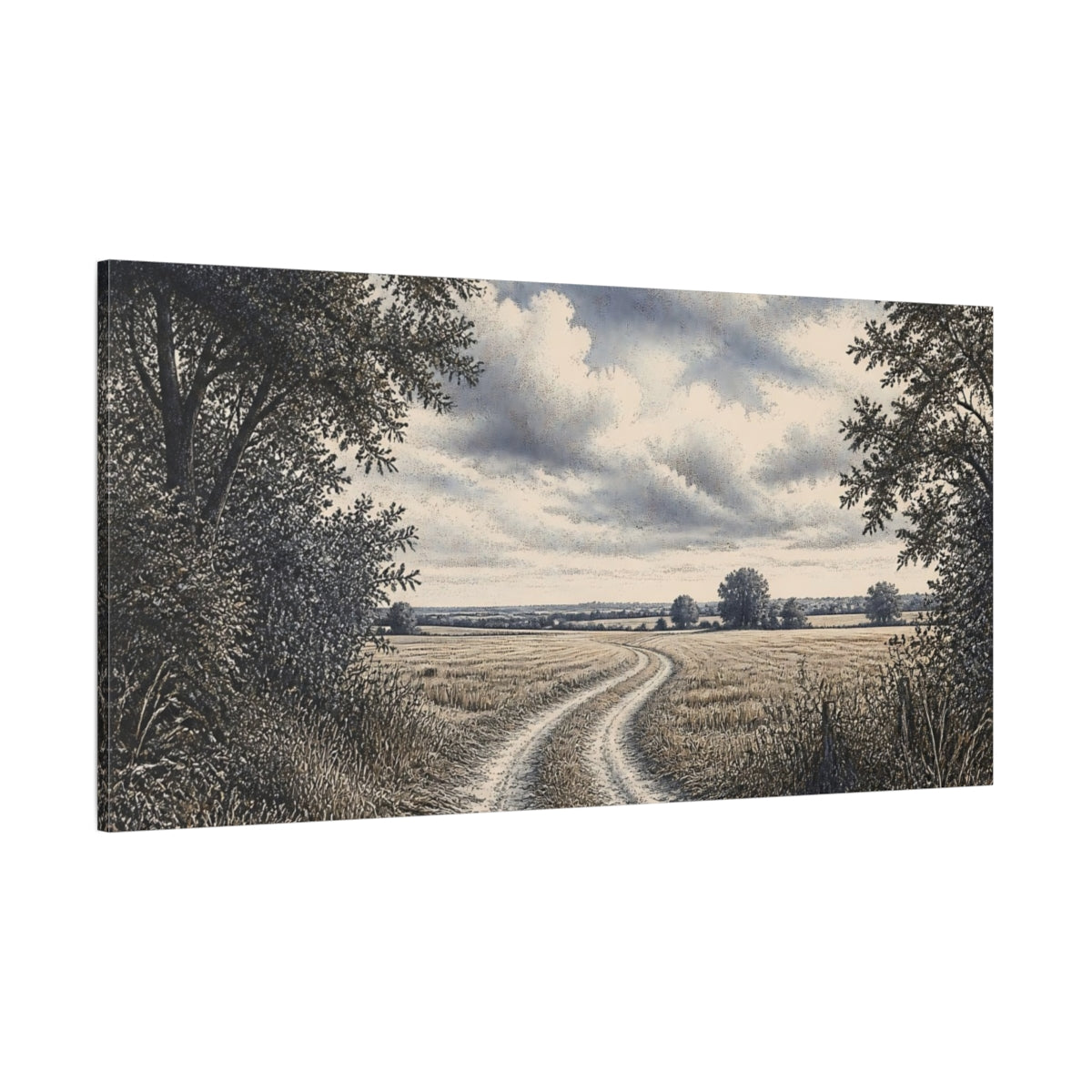 Side Mockup 2. Wheat Field Country Lane shown as canvas print