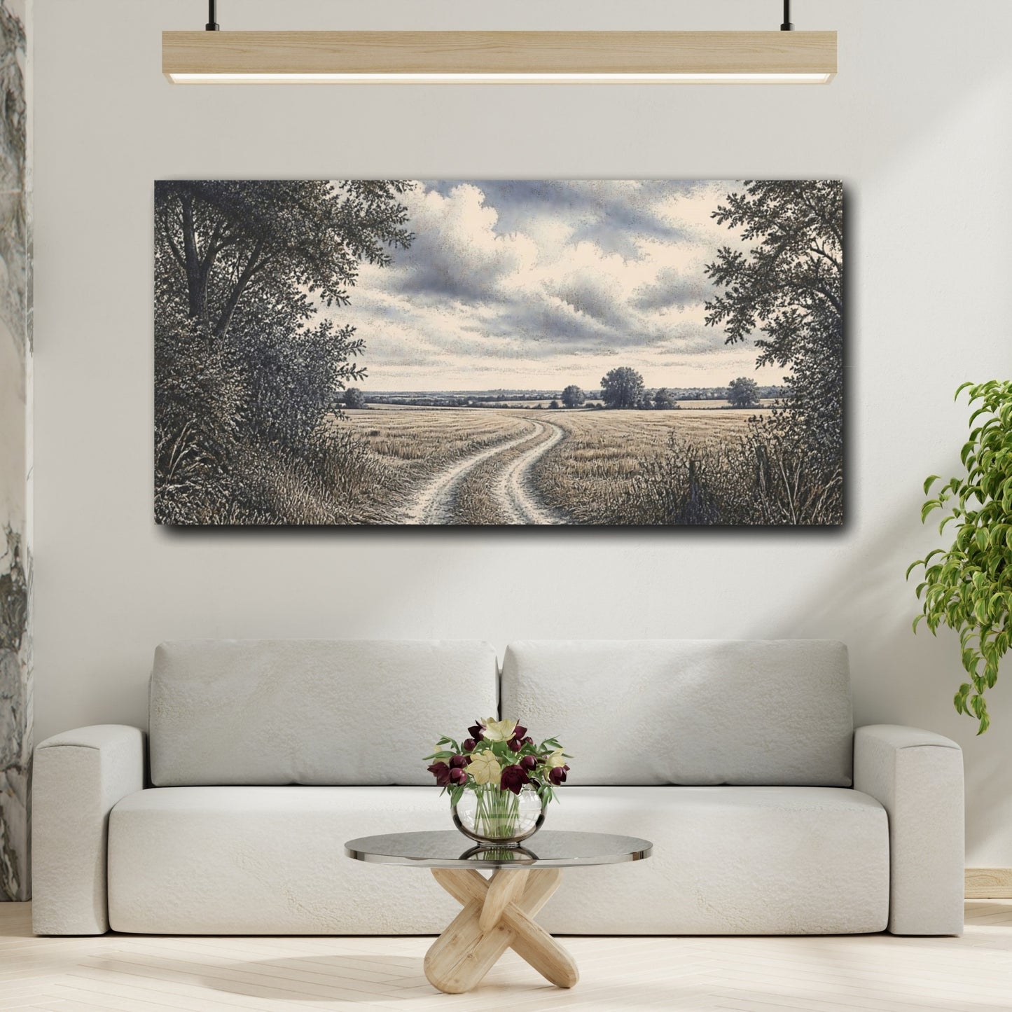 Mockup 2. Wheat Field Country Lane shown as canvas print