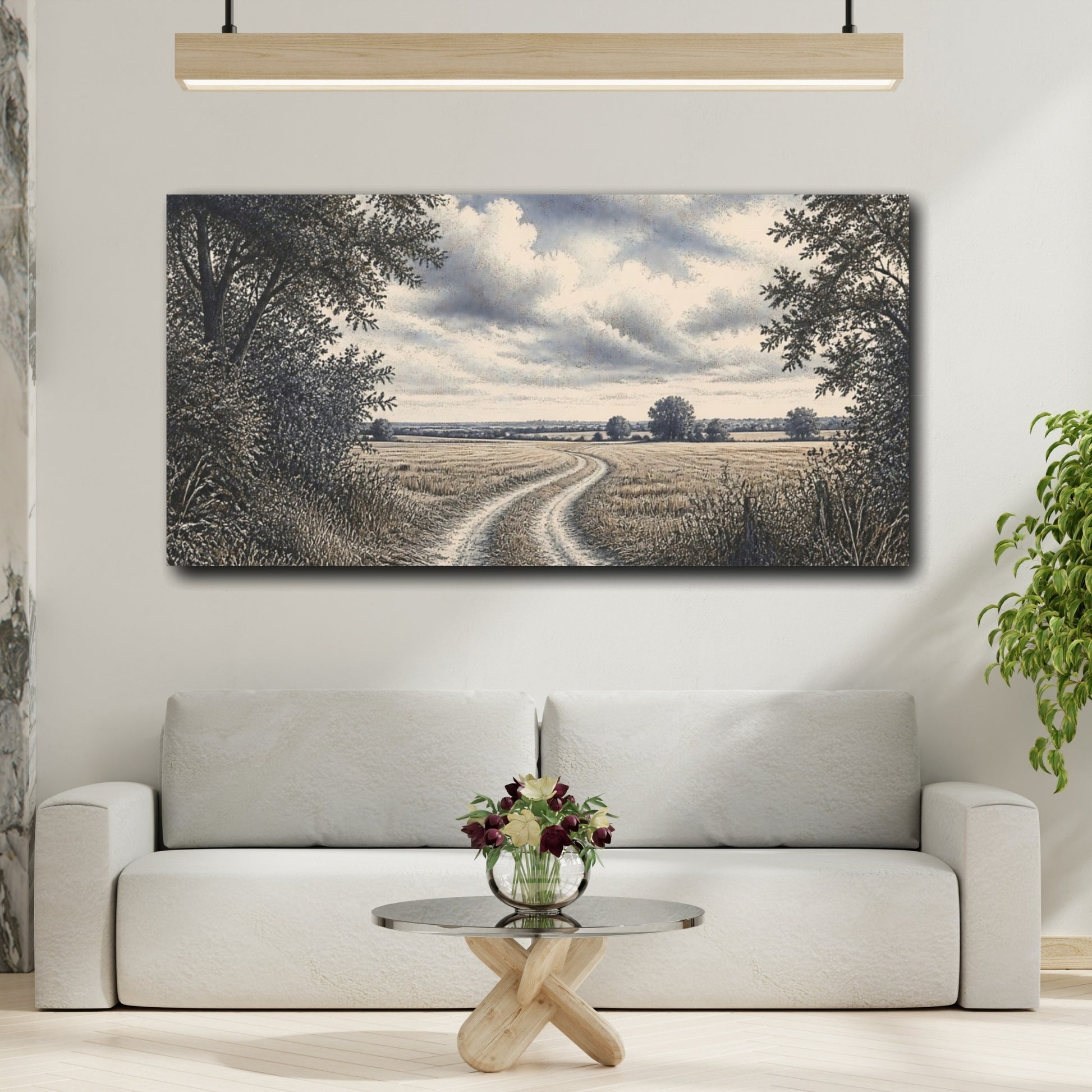 Mockup 2. Wheat Field Country Lane shown as canvas print