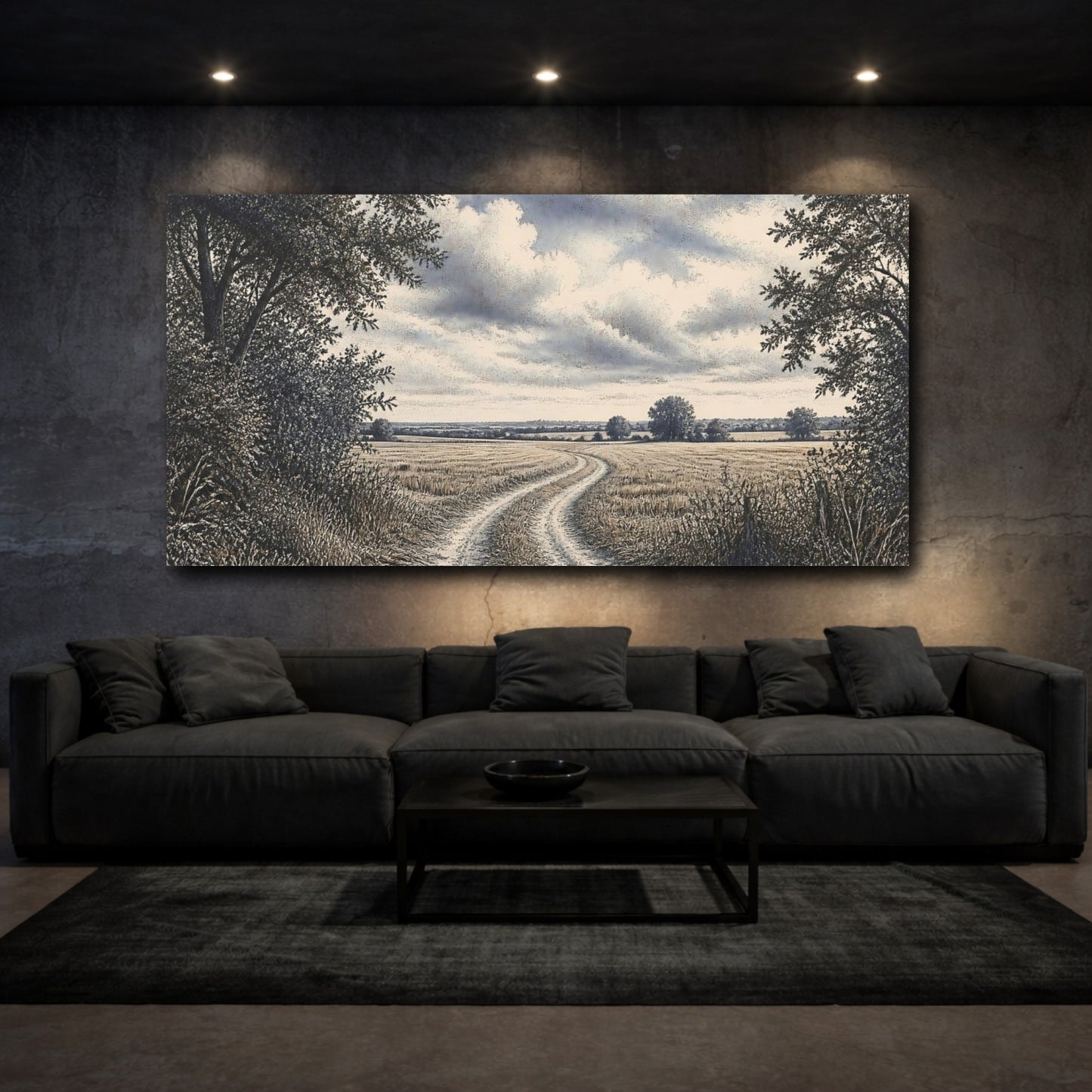 Mockup 3. Wheat Field Country Lane shown as canvas print