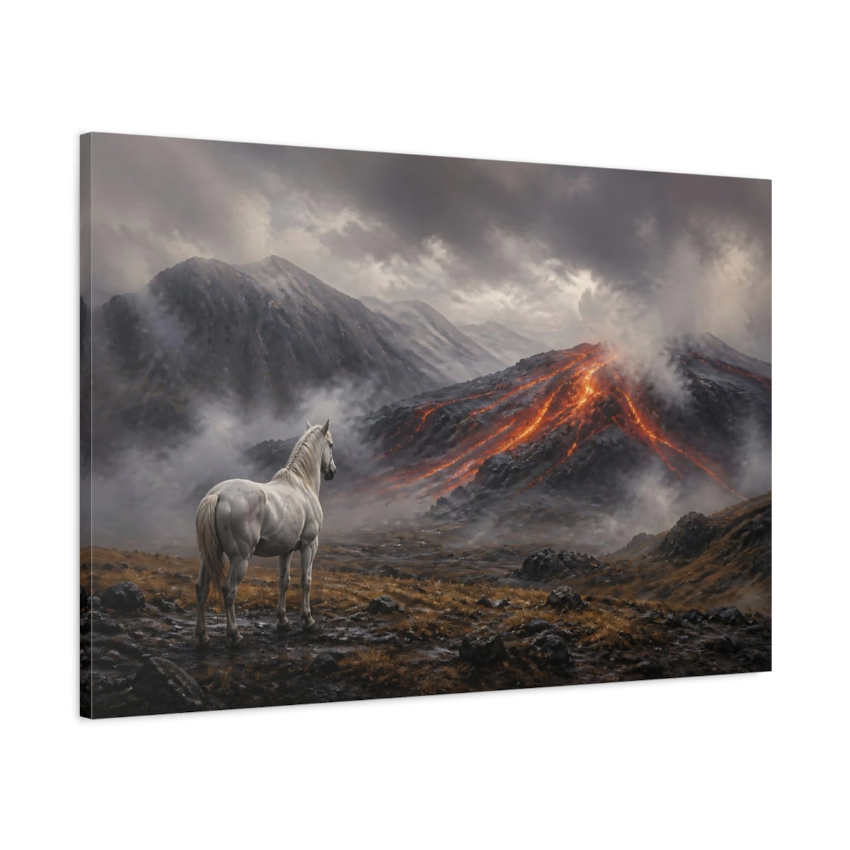 Main Mockup. White Horse Lava Landscape shown as canvas print