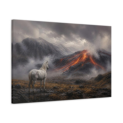 Side Mockup 2. White Horse Lava Landscape shown as canvas print