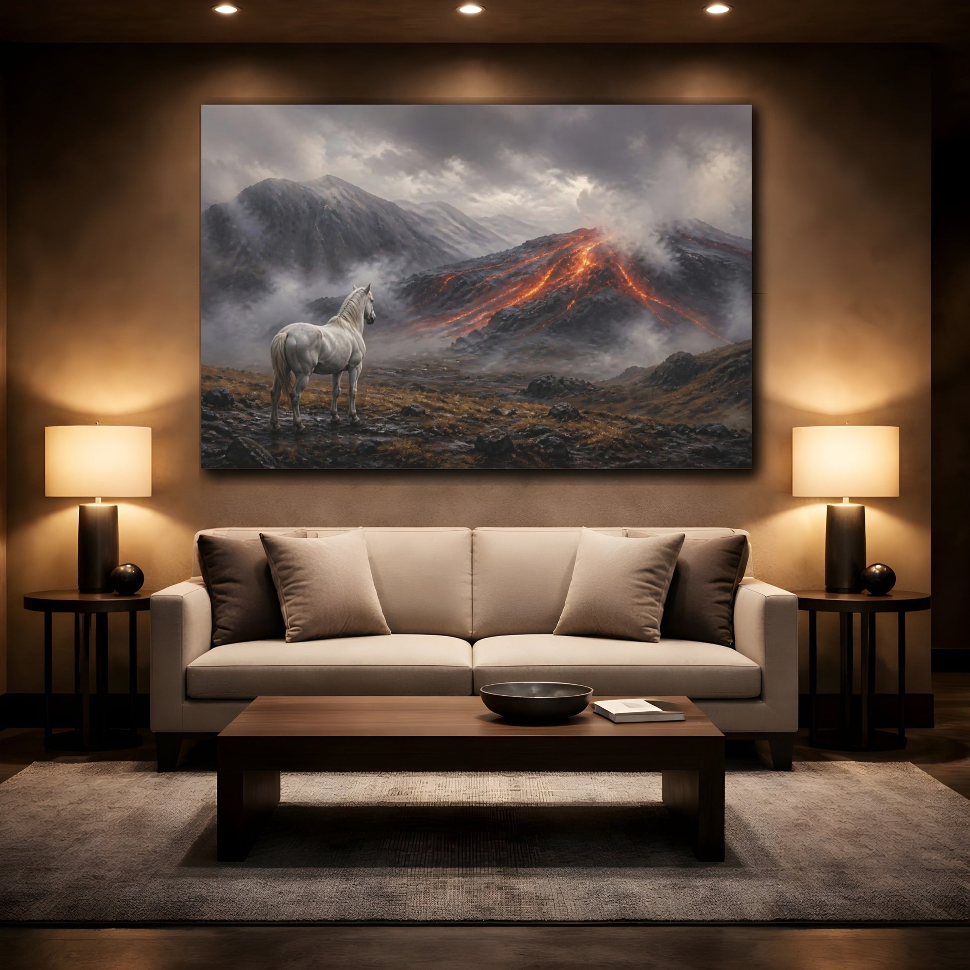 Mockup 2. White Horse Lava Landscape shown as canvas print