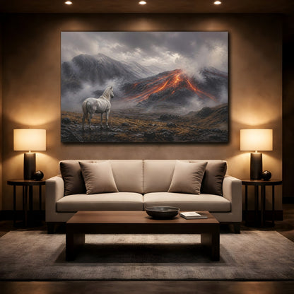 Mockup 2. White Horse Lava Landscape shown as canvas print