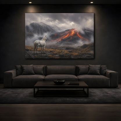 Mockup 3. White Horse Lava Landscape shown as canvas print
