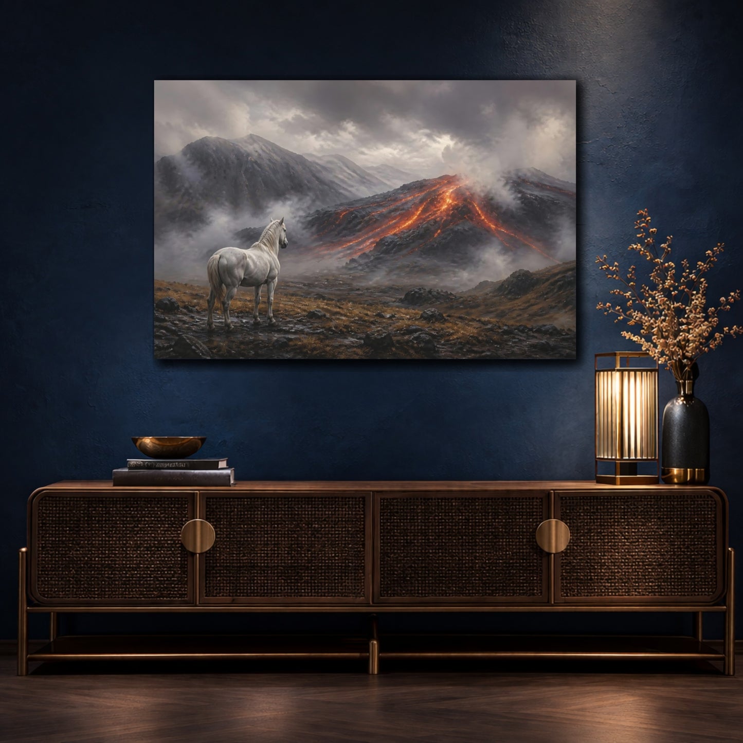 Mockup 4. White Horse Lava Landscape shown as canvas print