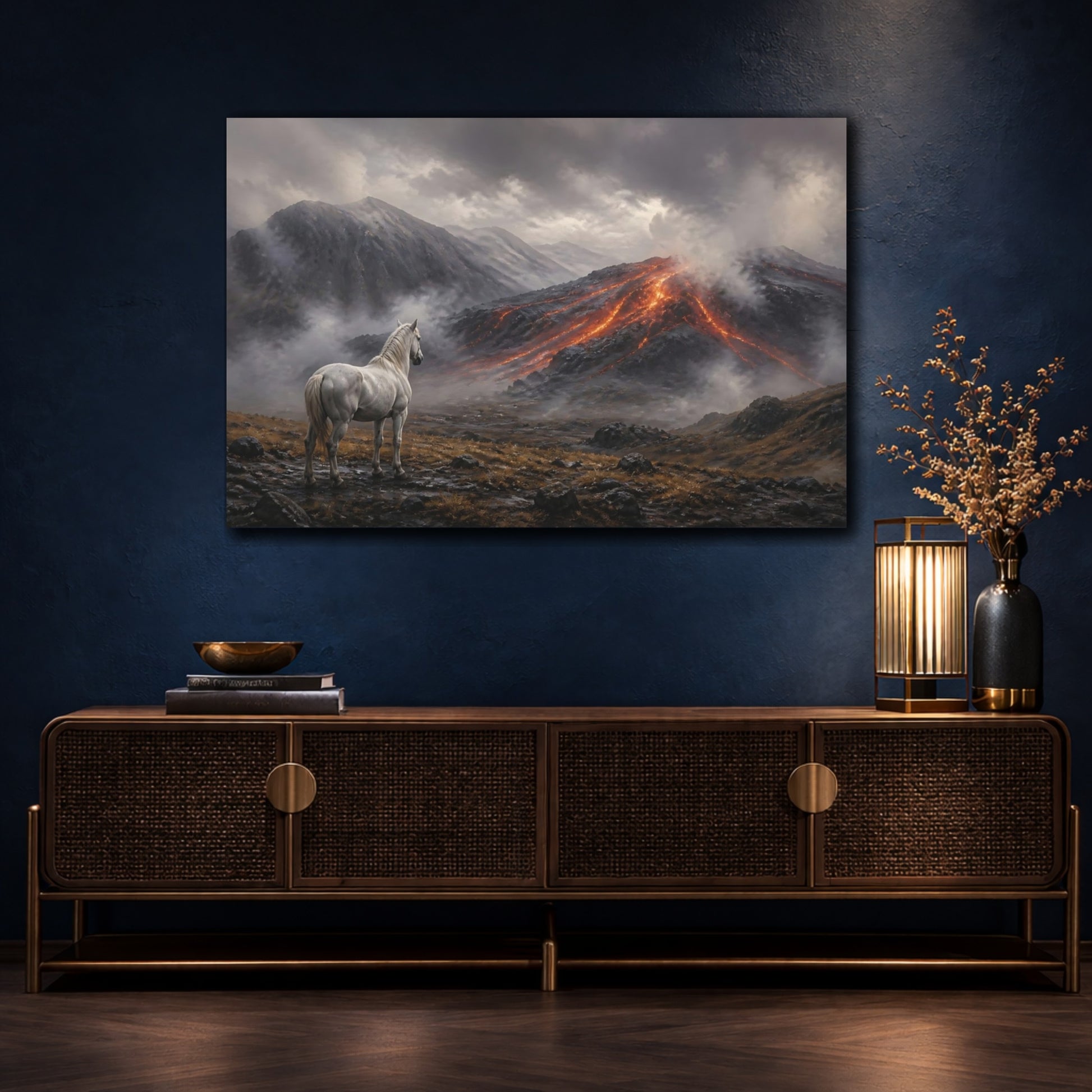 Mockup 4. White Horse Lava Landscape shown as canvas print