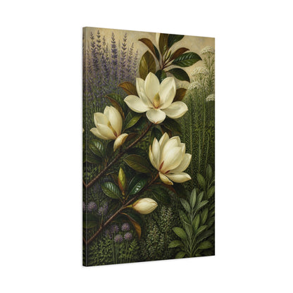 Main Mockup. White Magnolia Flowers shown as canvas print