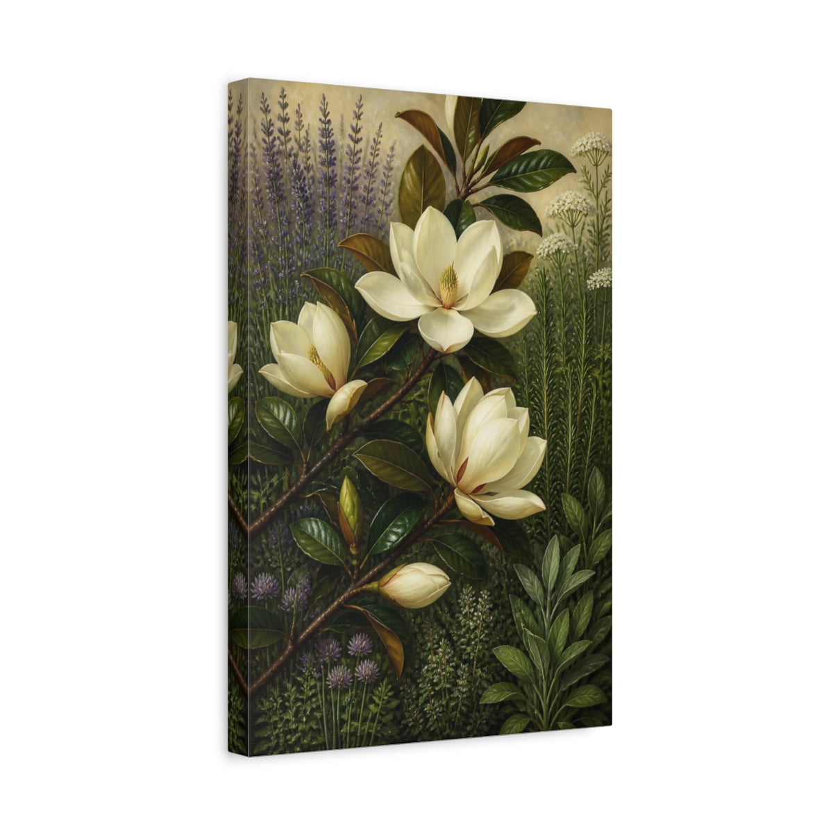 Side Mockup 4. White Magnolia Flowers shown as canvas print