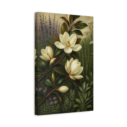 Side Mockup 4. White Magnolia Flowers shown as canvas print