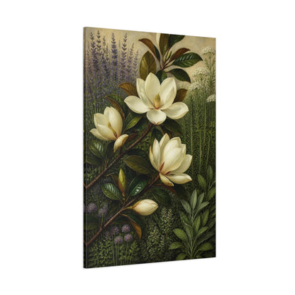 Side Mockup 1. White Magnolia Flowers shown as canvas print
