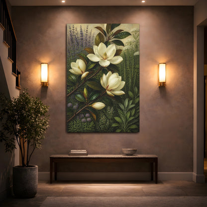 Mockup 2. White Magnolia Flowers shown as canvas print