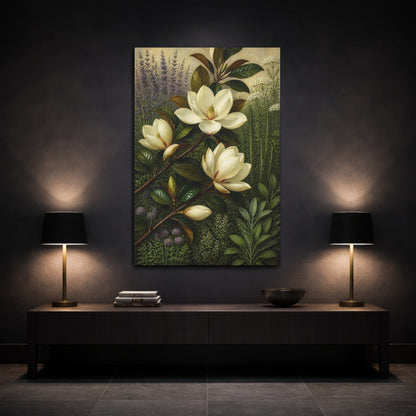Mockup 3. White Magnolia Flowers shown as canvas print