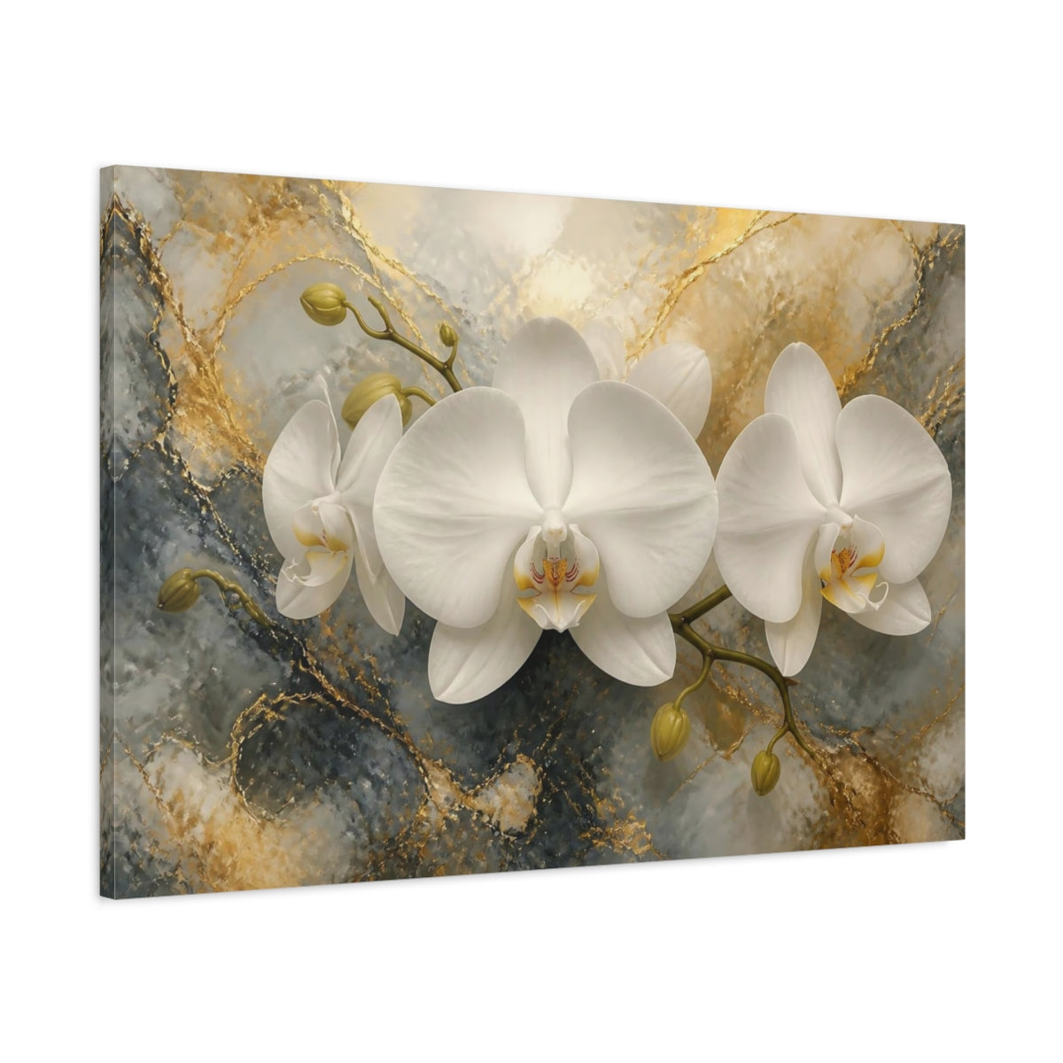 Main Mockup. White Orchid Flower Elegance shown as canvas print