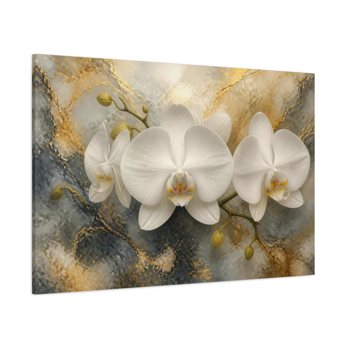 Side Mockup 1. White Orchid Flower Elegance shown as canvas print