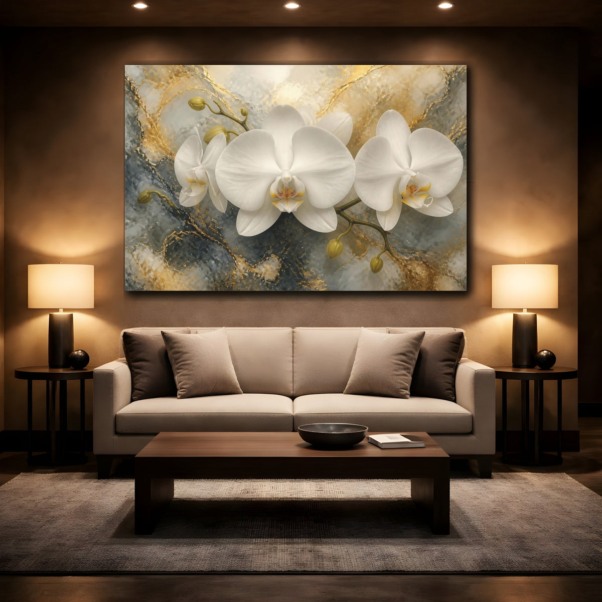 Mockup 2. White Orchid Flower Elegance shown as canvas print