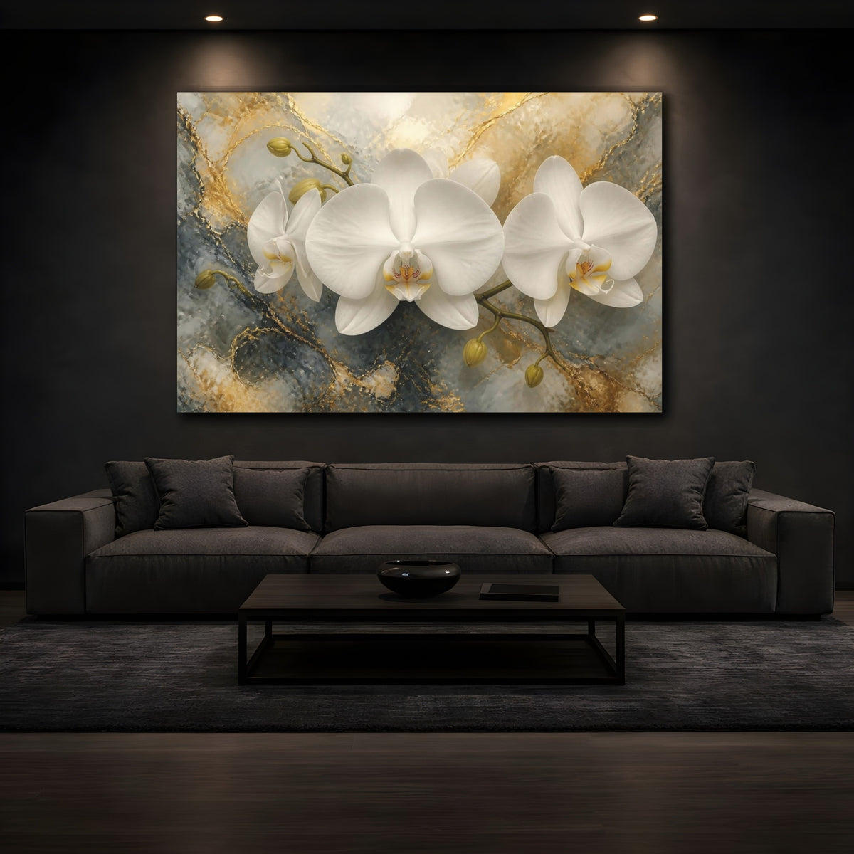 Mockup 3. White Orchid Flower Elegance shown as canvas print