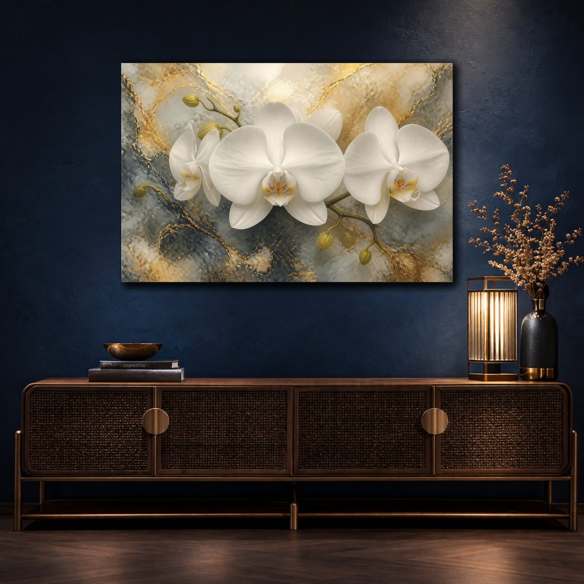 Mockup 4. White Orchid Flower Elegance shown as canvas print