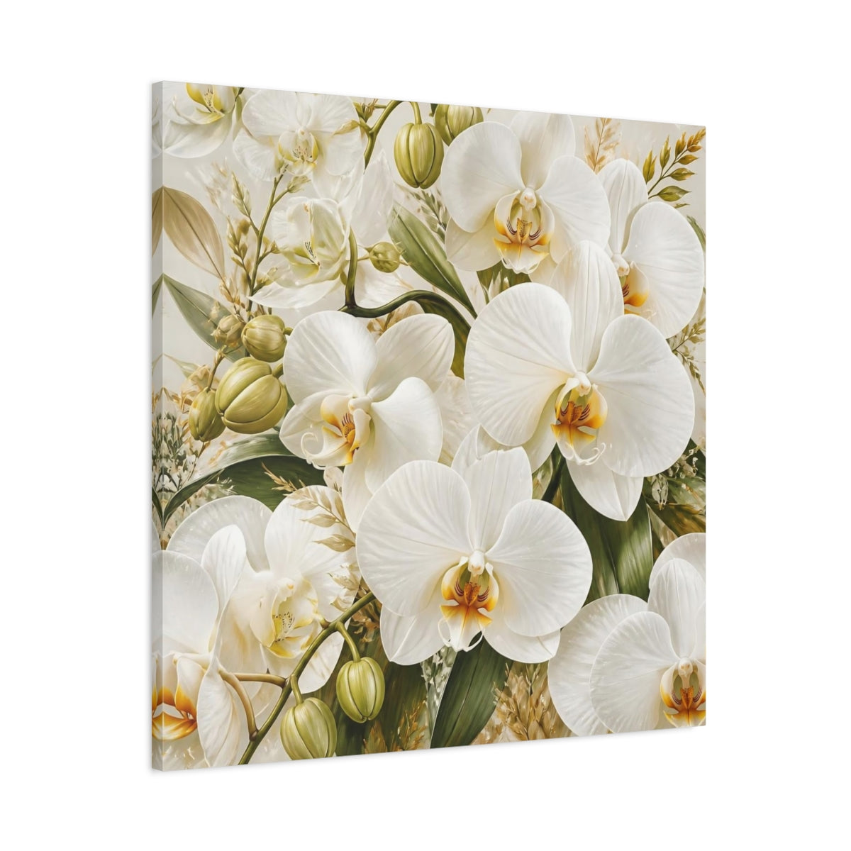 Main Mockup. White Orchid Flowers shown as canvas print