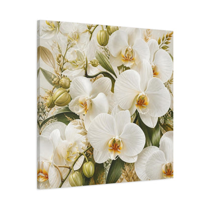Main Mockup. White Orchid Flowers shown as canvas print