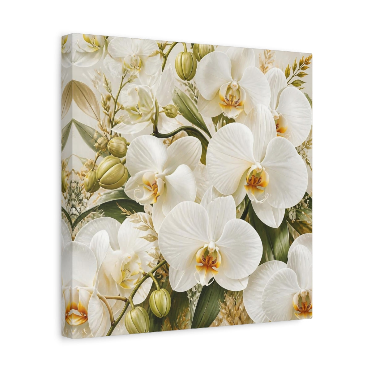 Side Mockup 7. White Orchid Flowers shown as canvas print