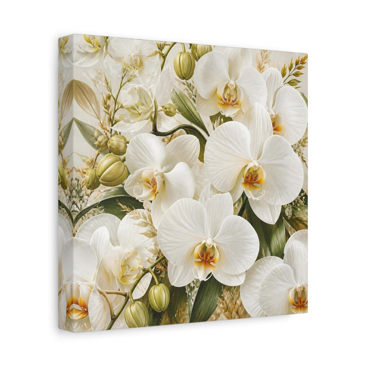 Side Mockup 9. White Orchid Flowers shown as canvas print