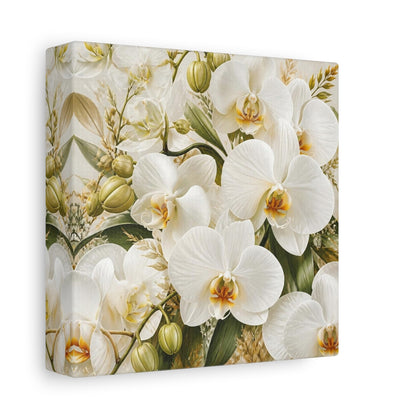 Side Mockup 2. White Orchid Flowers shown as canvas print