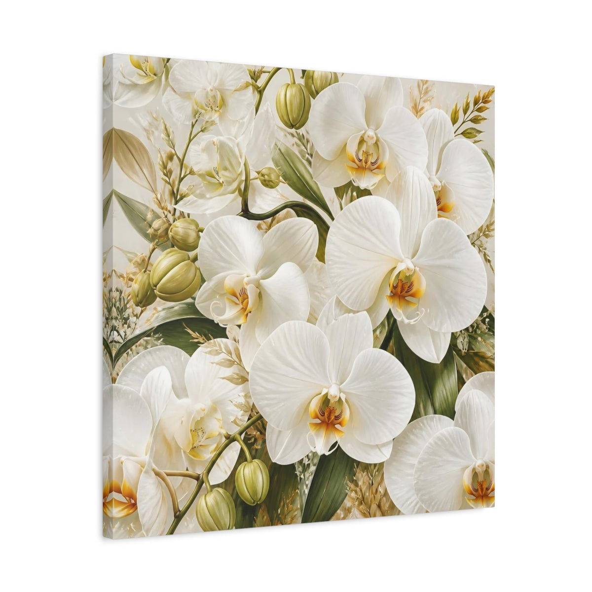 Side Mockup 4. White Orchid Flowers shown as canvas print