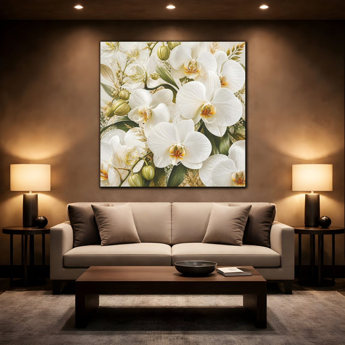 Mockup 2. White Orchid Flowers shown as canvas print