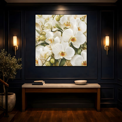 Mockup 4. White Orchid Flowers shown as canvas print