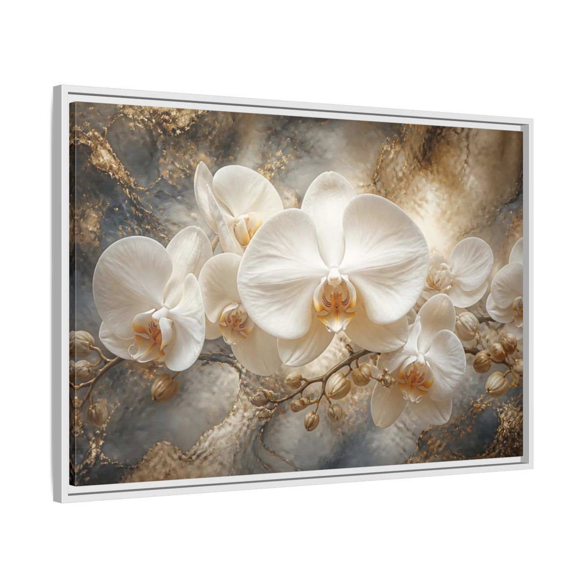 Side Mockup 9. White Orchid On Marble shown as framed canvas print