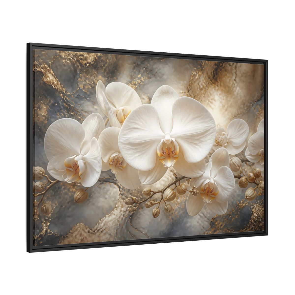 Side Mockup 12. White Orchid On Marble shown as framed canvas print