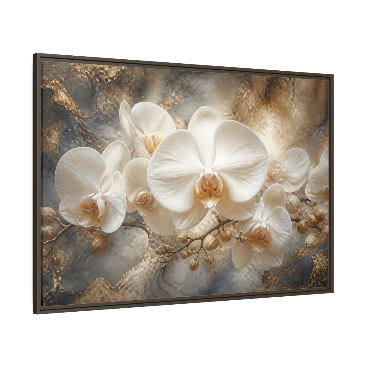 Side Mockup 8. White Orchid On Marble shown as framed canvas print