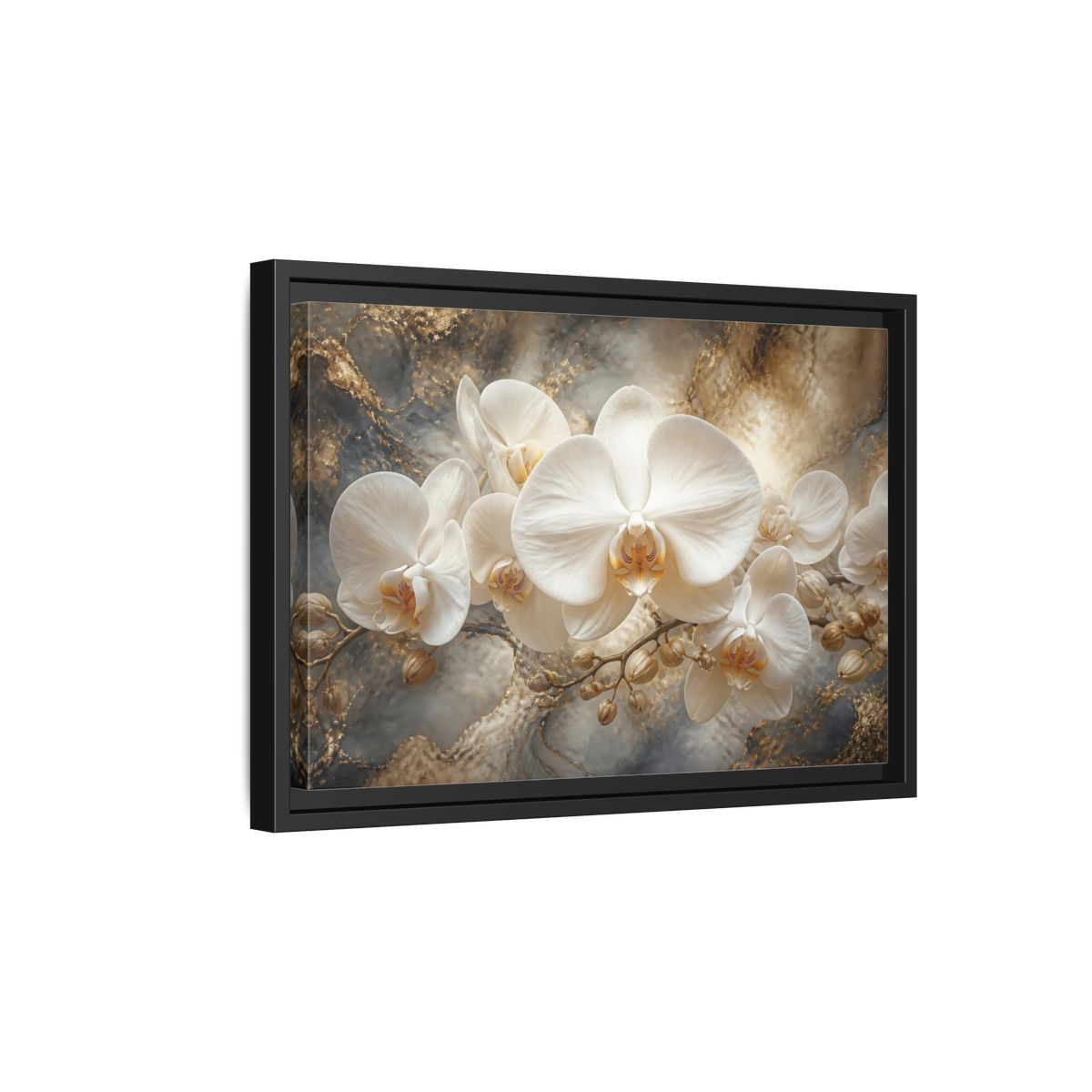 Side Mockup 6. White Orchid On Marble shown as framed canvas print