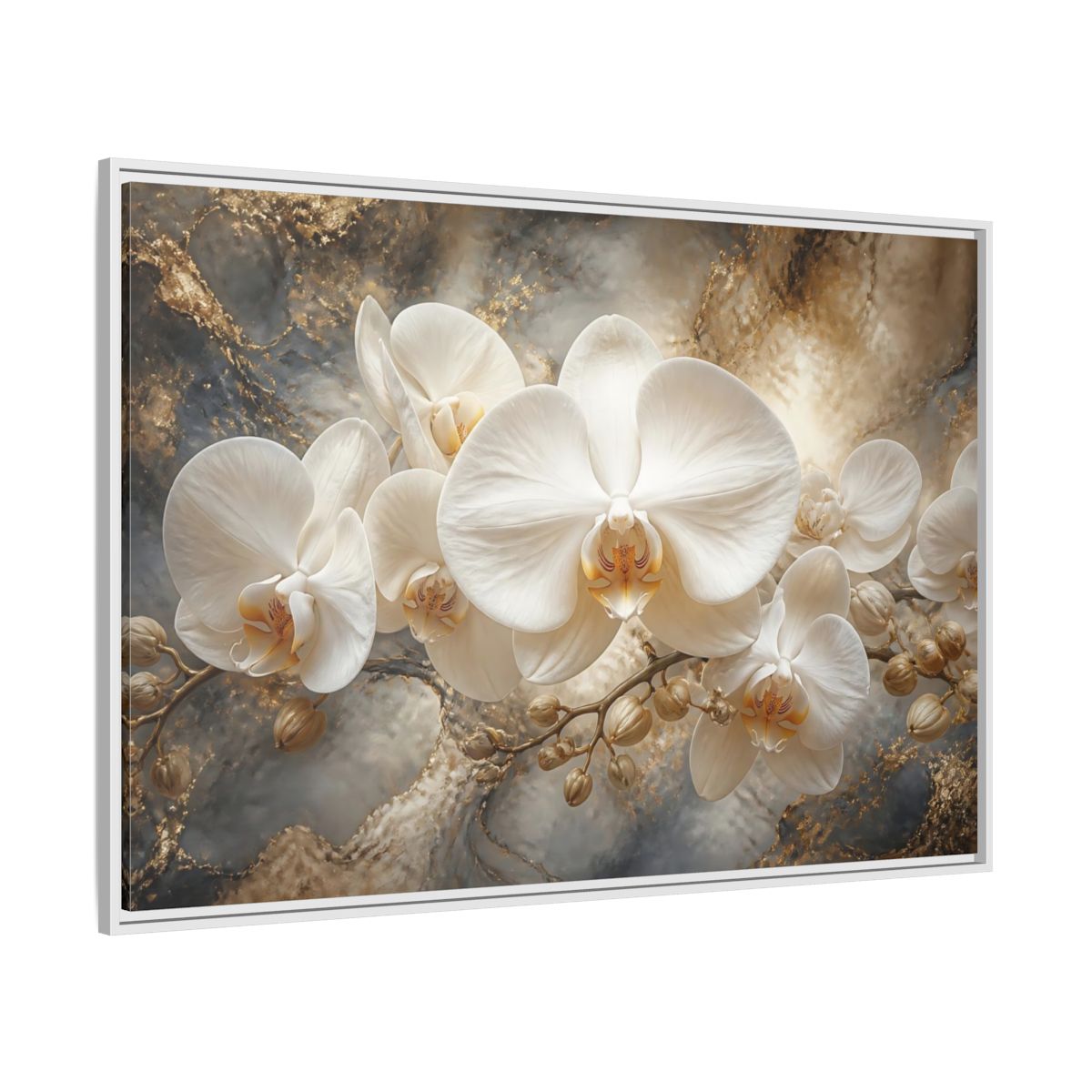 Side Mockup 7. White Orchid On Marble shown as framed canvas print