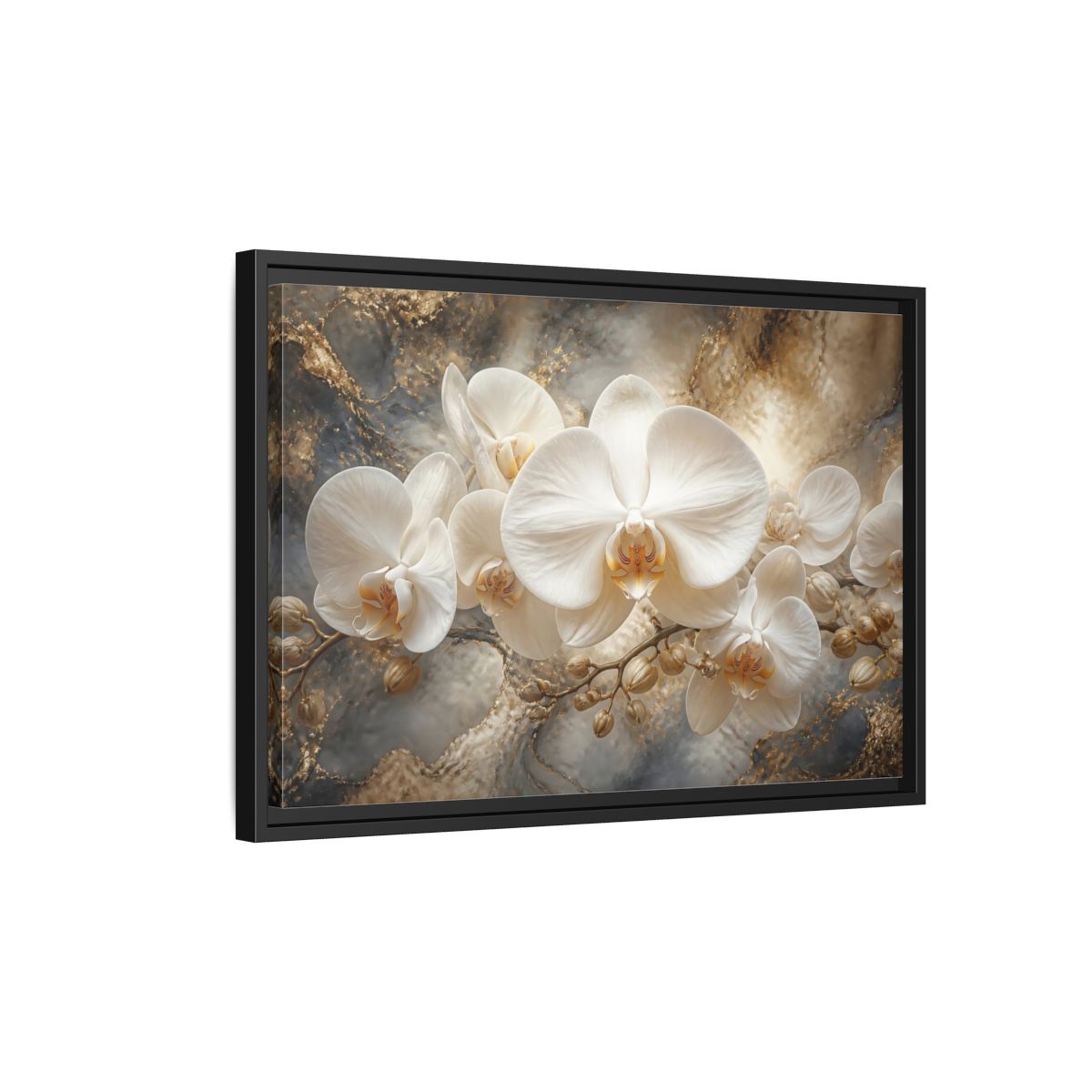 Side Mockup 3. White Orchid On Marble shown as framed canvas print