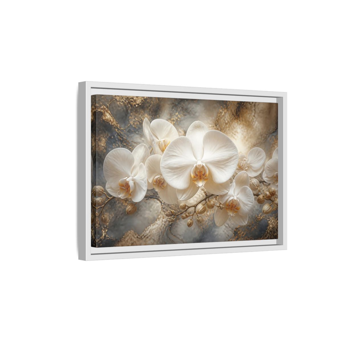 Side Mockup 4. White Orchid On Marble shown as framed canvas print