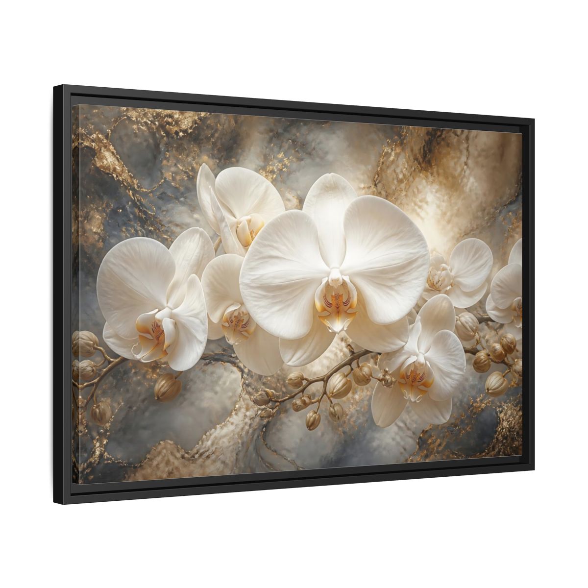Side Mockup 14. White Orchid On Marble shown as framed canvas print
