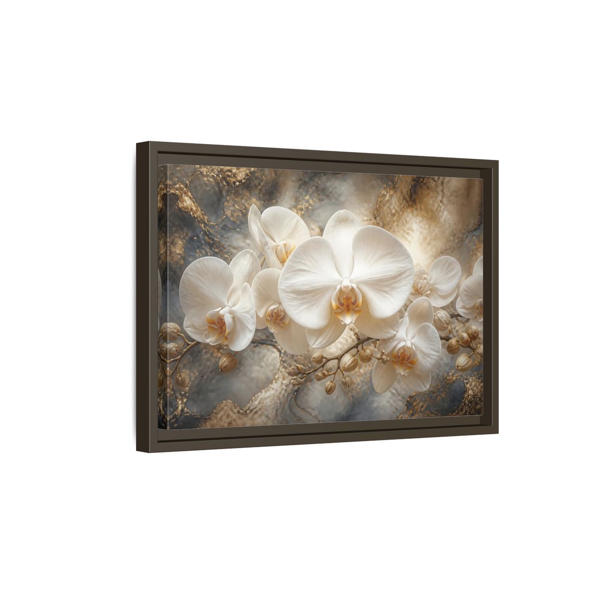 Side Mockup 5. White Orchid On Marble shown as framed canvas print