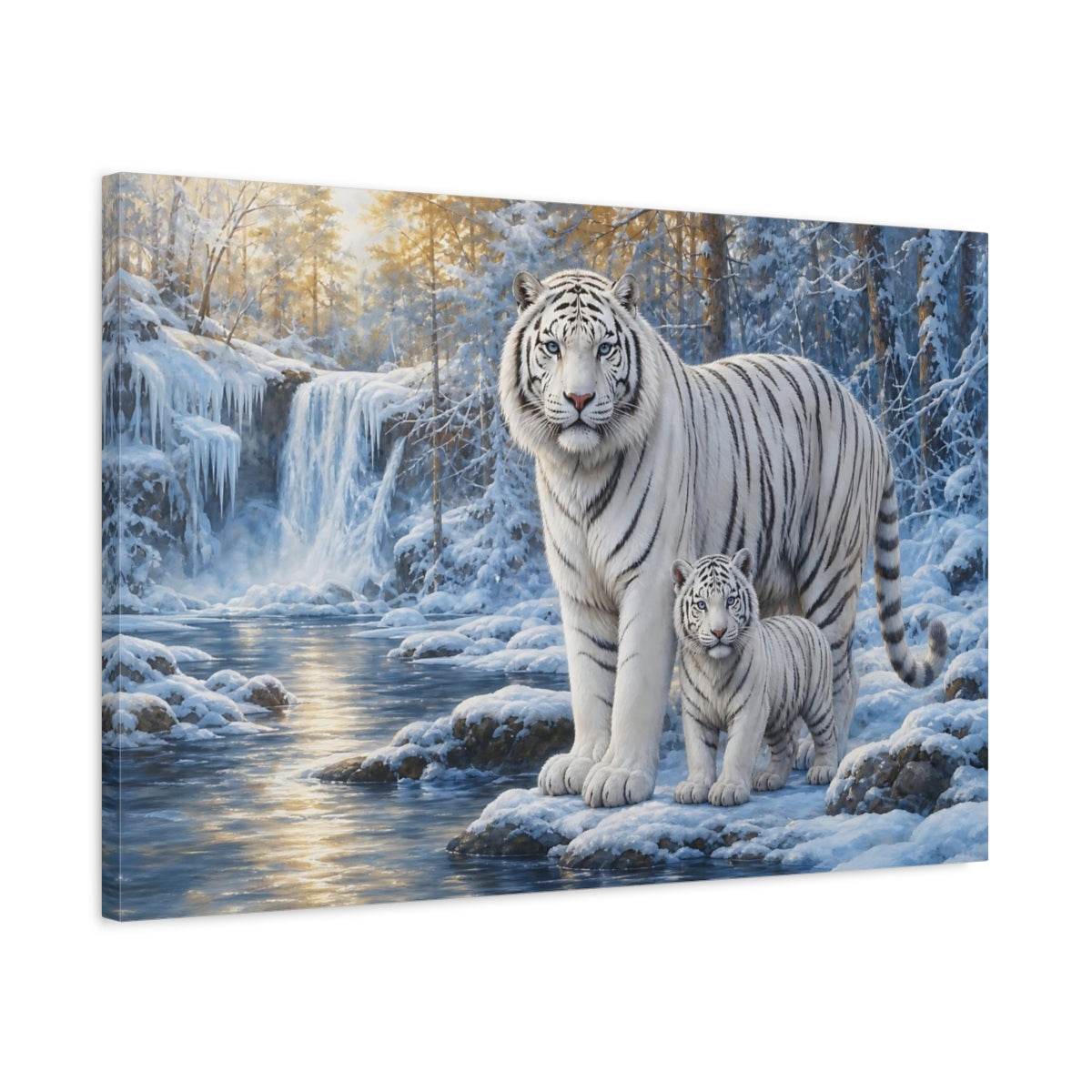 Side Mockup 2. White Tiger Mother And Cub shown as canvas print