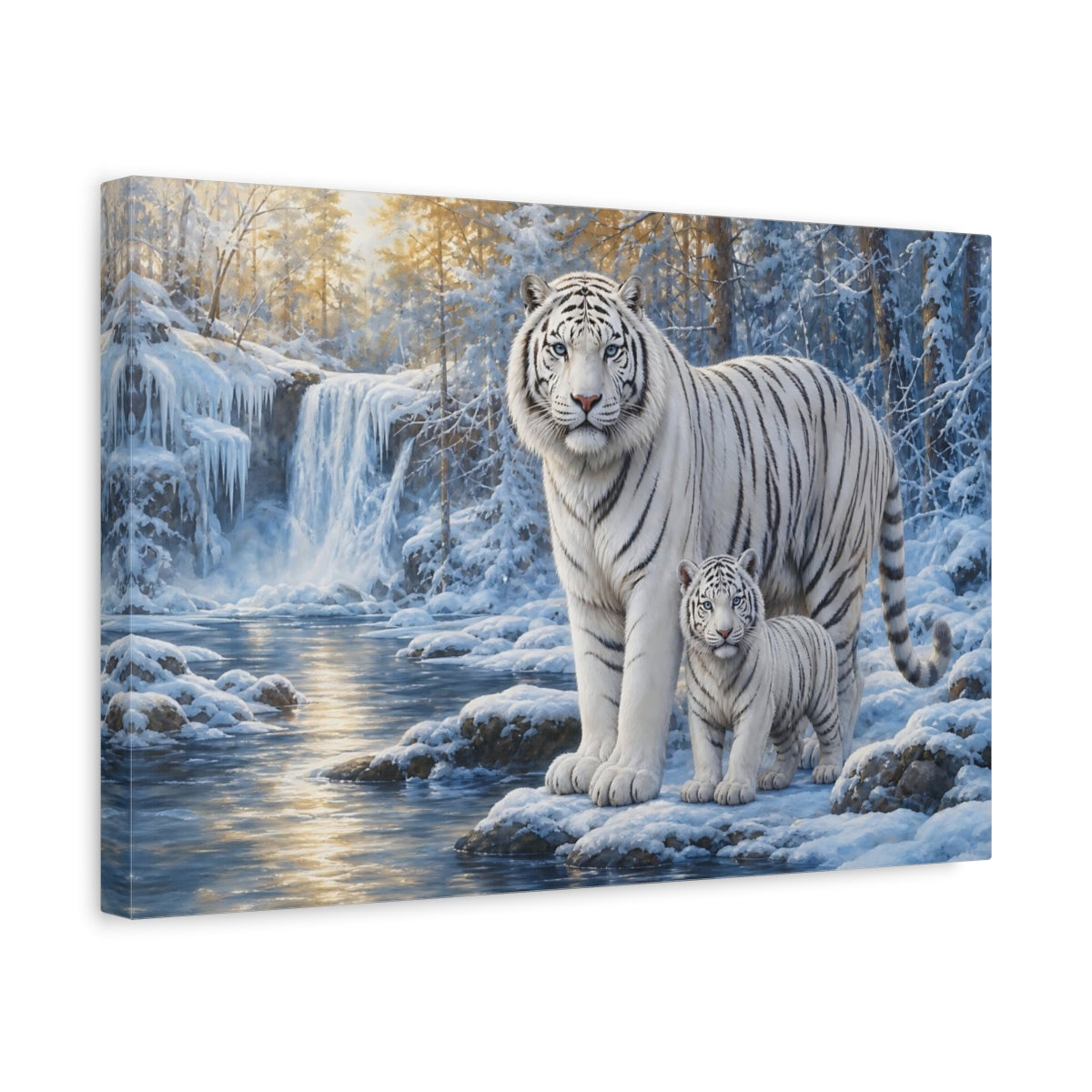 Side Mockup 4. White Tiger Mother And Cub shown as canvas print