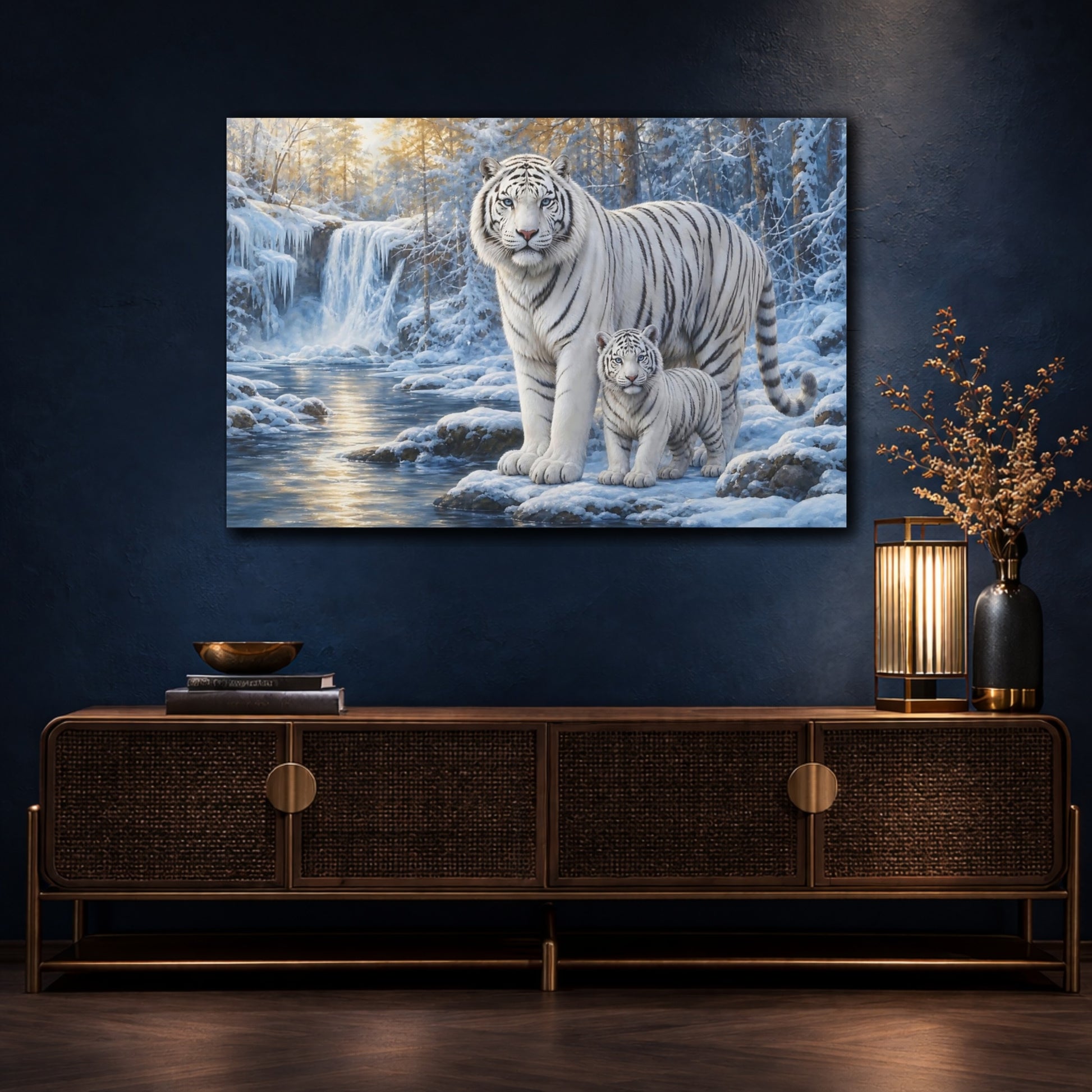Mockup 4. White Tiger Mother And Cub shown as canvas print