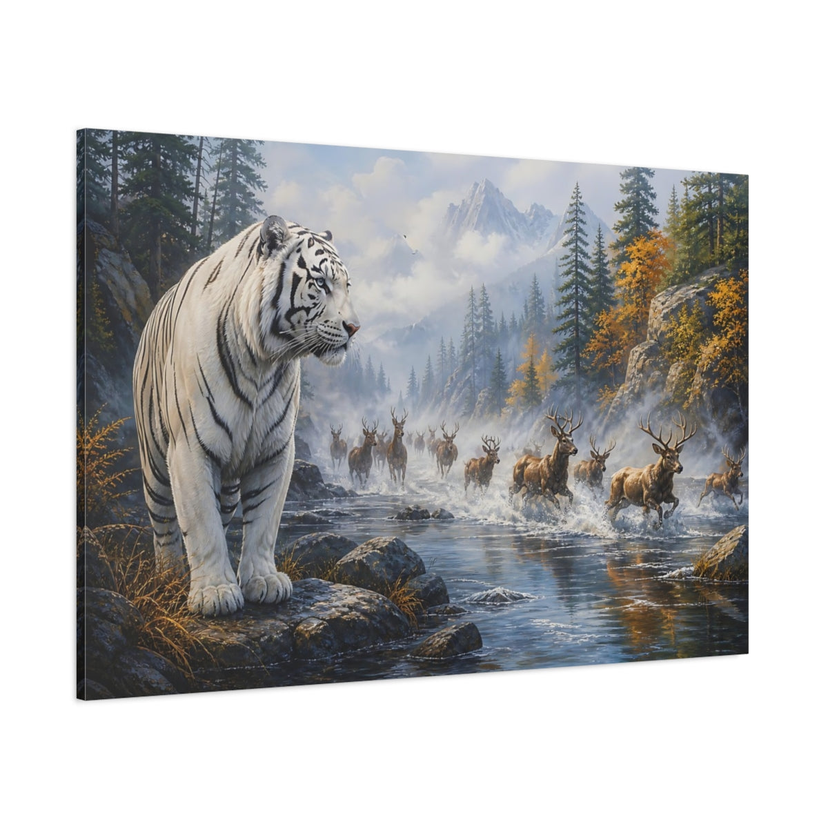 Side Mockup 1. White Tiger River Crossing shown as canvas print