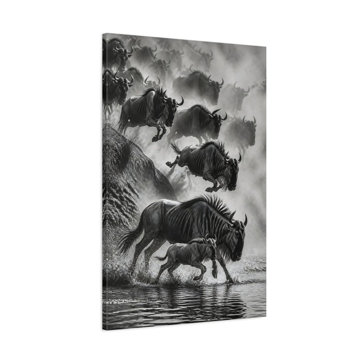 Main Mockup. Wildebeest Animals Migration shown as canvas print
