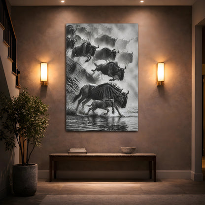 Mockup 2. Wildebeest Animals Migration shown as canvas print